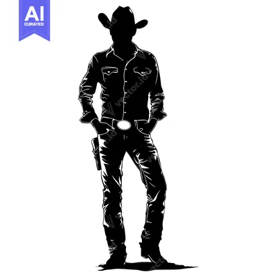 Aset desain premium: Silhouette of a Cowboy with Hands in Pockets
