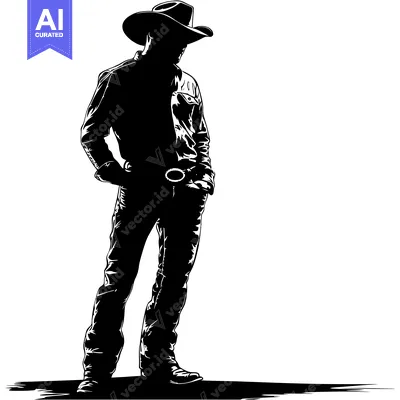 Aset premium populer: Silhouette of a Cowboy in a Wide-Brimmed Hat