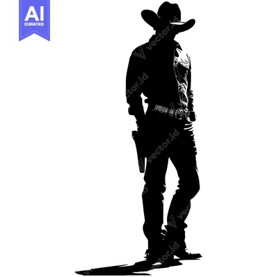 Aset premium populer: Silhouette of a Cowboy Standing with a Gun Holster