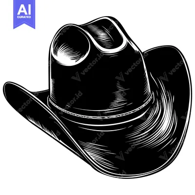 Aset desain premium: Black and White Illustration of a Cowboy Hat