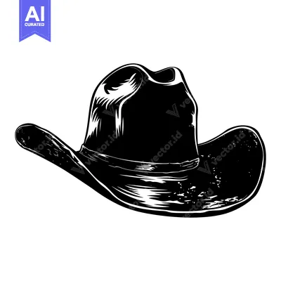 Popular premium asset: A black and white illustration of a cowboy hat