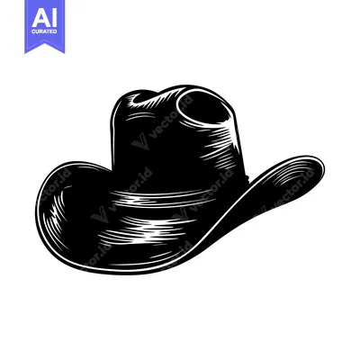 Aset desain premium: Black and White Illustration of a Cowboy Hat