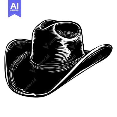 Aset desain premium: Black and White Illustration of a Cowboy Hat