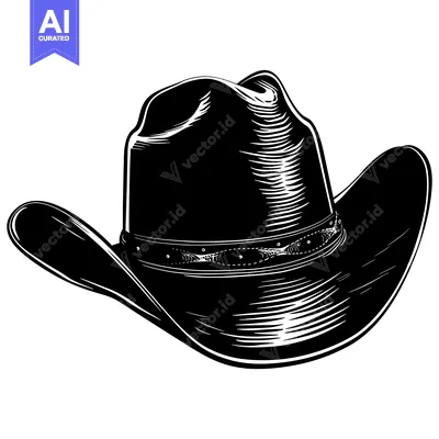 Popular premium asset: A black and white illustration of a cowboy hat