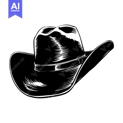 Aset desain premium: Black and White Illustration of a Cowboy Hat