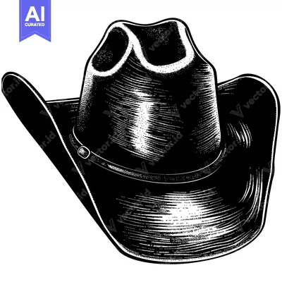 Aset desain premium: A Black and White Illustration of a Cowboy Hat