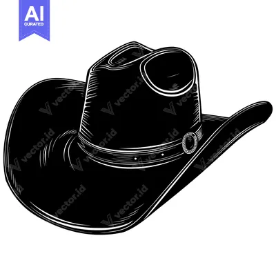 Aset desain premium: Black and White Illustration of a Cowboy Hat