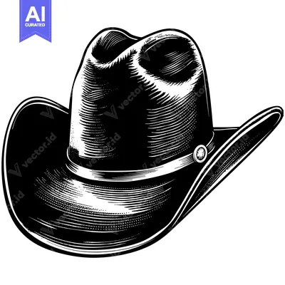 Black and White Illustration of a Cowboy Hat