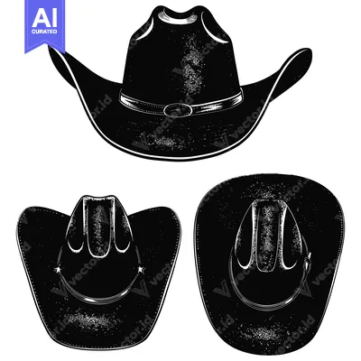 Premium design asset: A Black and White Illustration of a Cowboy Hat Viewed from Three Angle