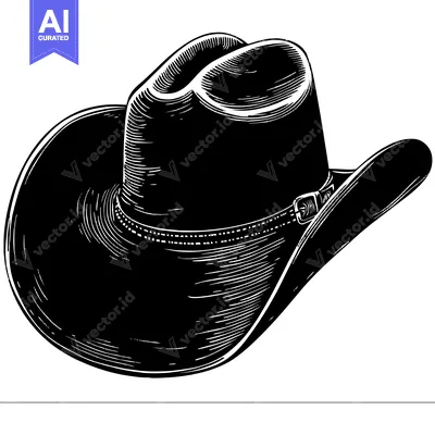 Aset premium populer: Black and White Line Art Illustration of a Cowboy Hat