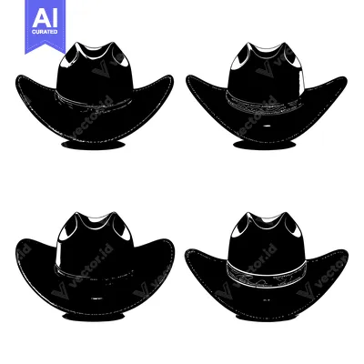 Premium design asset: Four Black and White Cowboy Hats with Different Bands