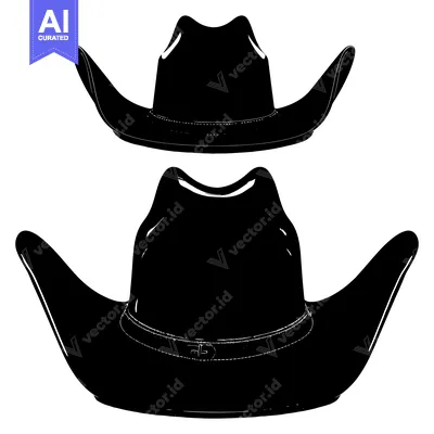 Aset desain premium: Black and White Silhouette of a Cowboy Hat with a Belt