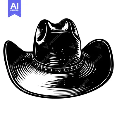 Aset desain premium: A Black and White Illustration of a Cowboy Hat