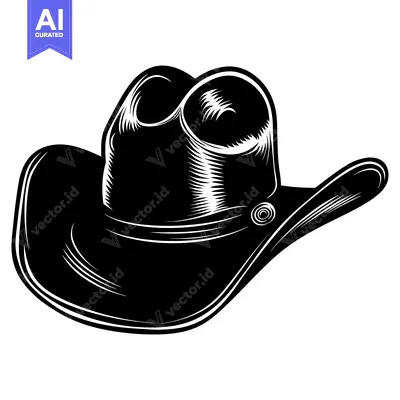 Aset desain premium: Black and White Illustration of a Cowboy Hat