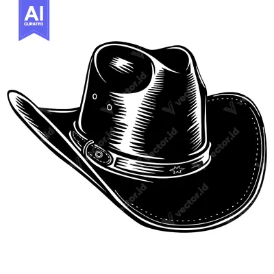 Aset desain premium: A Black and White Illustration of a Cowboy Hat with a Band