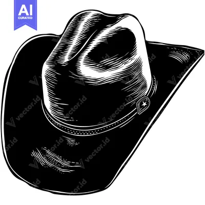 Aset premium populer: Black and White Line Art Illustration of a Cowboy Hat