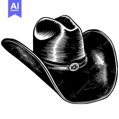 Aset premium populer: Black and White Illustration of a Cowboy Hat with a Star