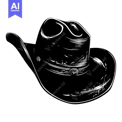 Aset premium populer: A Black and White Illustration of a Cowboy Hat