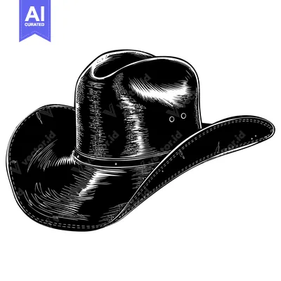 Aset premium populer: A Black and White Illustration of a Cowboy Hat