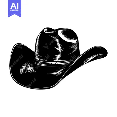Aset desain premium: Black and White Illustration of a Cowboy Hat
