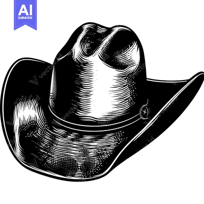 Black and White Illustration of a Cowboy Hat
