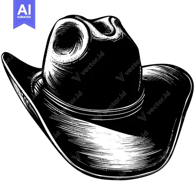 A Black and White Illustration of a Cowboy Hat