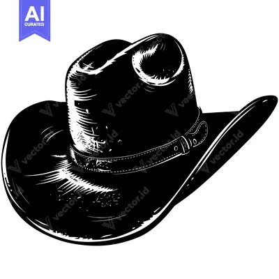 Aset desain premium: A Black and White Illustration of a Cowboy Hat with a Band