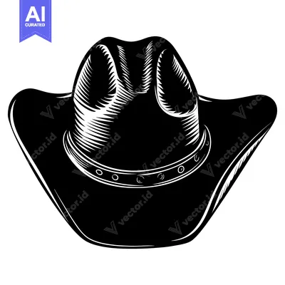 Aset desain premium: Black and White Illustration of a Cowboy Hat