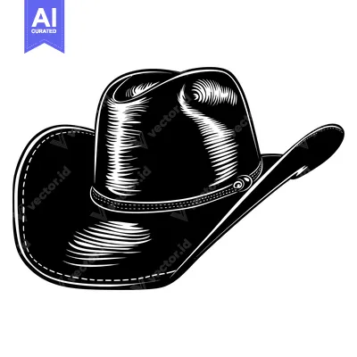 Aset desain premium: Black and white illustration of a cowboy hat