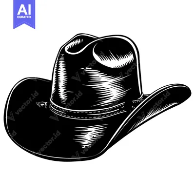 Aset desain premium: Black and White Illustration of a Cowboy Hat
