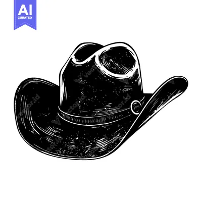 Premium design asset: Black and White Hand Drawn Illustration of a Cowboy Hat