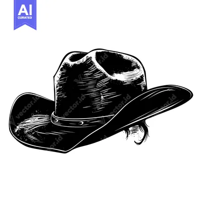 Aset desain premium: Black and White Illustration of a Cowboy Hat