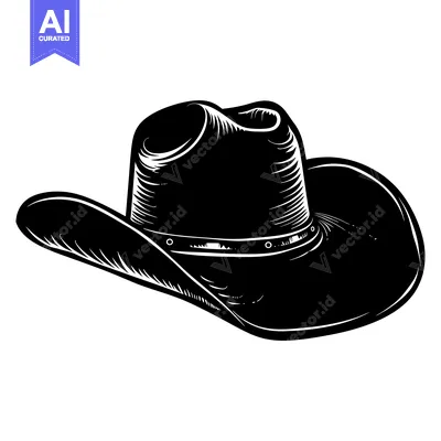 Premium design asset: Black and White Illustration of a Cowboy Hat