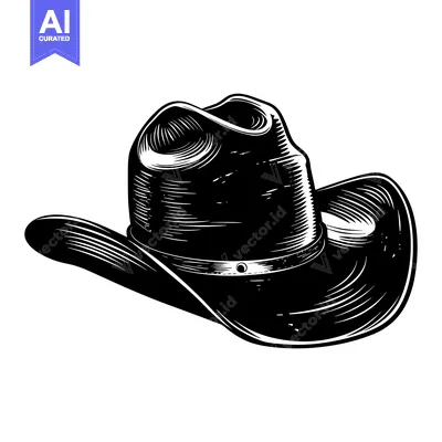 Premium design asset: Black and White Illustration of a Cowboy Hat