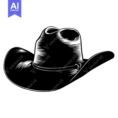 Premium design asset: Black and White Illustration of a Cowboy Hat
