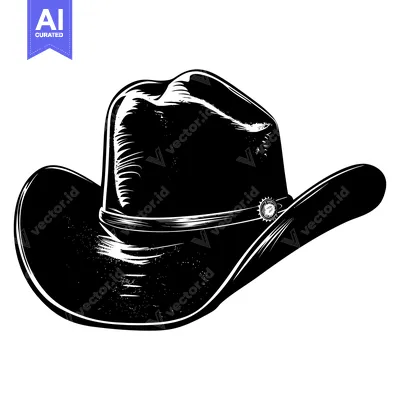 Aset premium populer: Black and White Illustration of a Cowboy Hat
