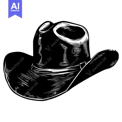 Popular premium asset: A Black and White Hand-Drawn Illustration of a Cowboy Hat