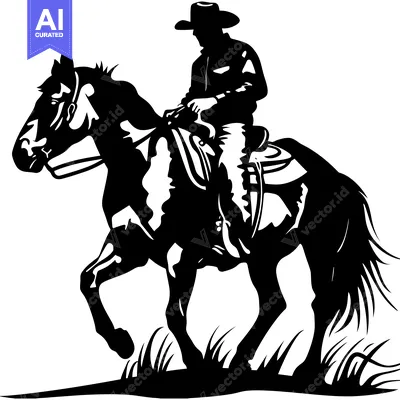 Aset premium populer: Silhouette of a Cowboy Riding a Horse