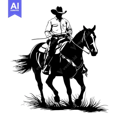 Popular premium asset: Silhouette of a Cowboy Riding a Horse