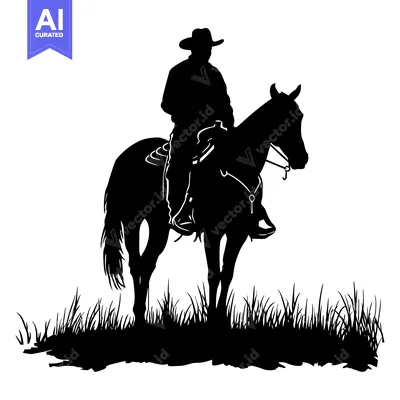 Popular premium asset: Silhouette of a Cowboy Riding a Horse Through Grass