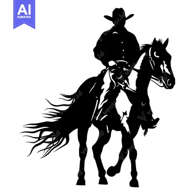 Premium design asset: Silhouette of a Cowboy Riding a Horse