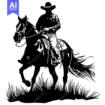 Premium design asset: Silhouette of a Cowboy Riding a Horse Through Tall Grass