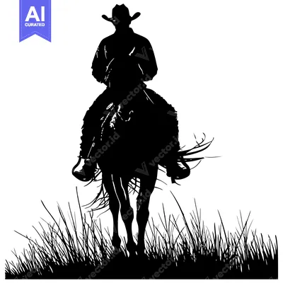 Aset premium populer: Silhouette of a Cowboy Riding a Horse Through Tall Grass