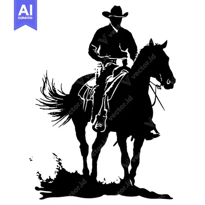 Aset premium populer: Silhouette of a Cowboy Riding a Horse