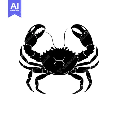 Aset desain premium: Black and white silhouette of a crab facing forward