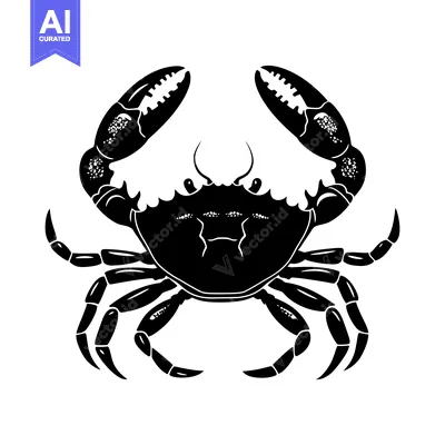 Premium design asset: A Black and White Silhouette of a Crab with Claws Raised
