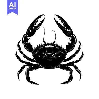 Aset desain premium: Black and White Silhouette of a Crab with Claws Extended