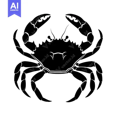 Black and White Silhouette of a Crab with Claws Up