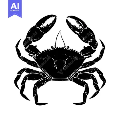 Aset premium populer: Black and White Silhouette of a Crab with Claws Extended