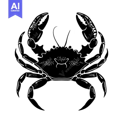 Black and White Silhouette of a Crab with Claws Up